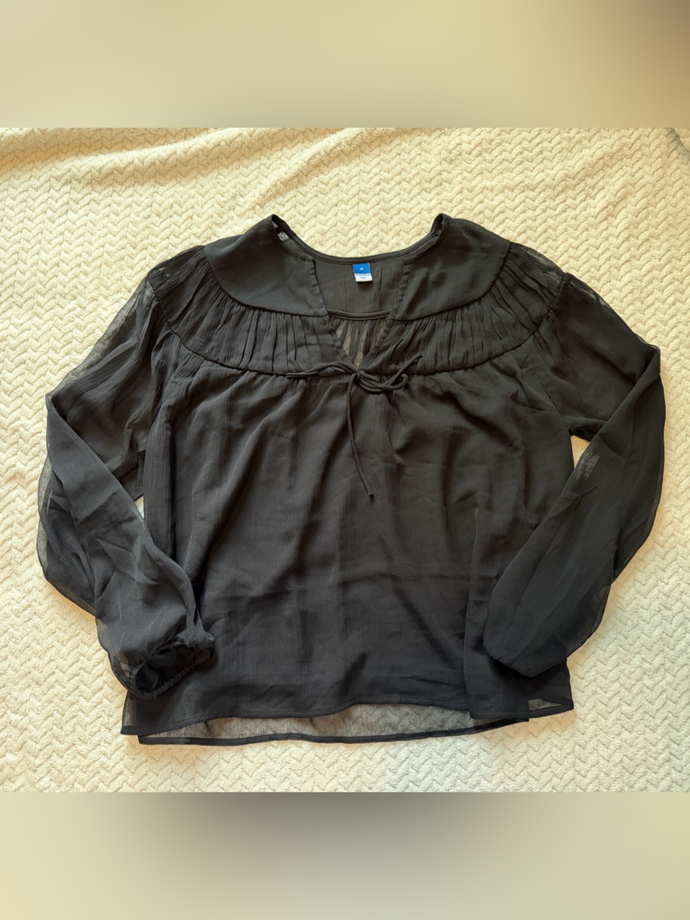 Old Navy Black Semi-Sheer Tie-Neck Blouse